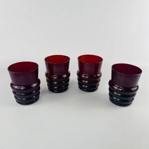 Anchor Hocking Royal Ruby Red Ribbed 8 oz Glasses;  Set of 4; 3 3/4” H